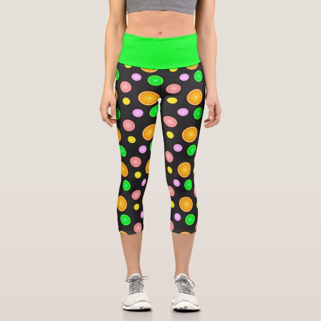 Orange lemon lime grapefruit summer party pattern capri leggings (Front)