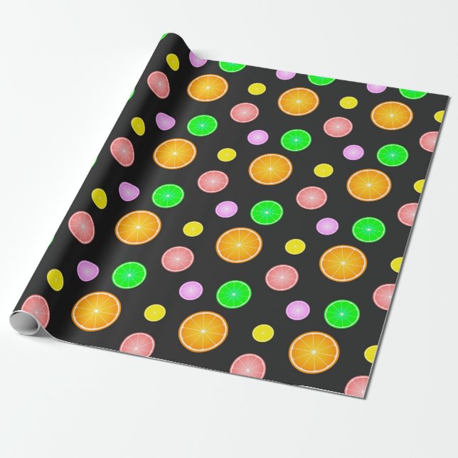 Orange lemon lime grapefruit summer party pattern wrapping paper (Unrolled)