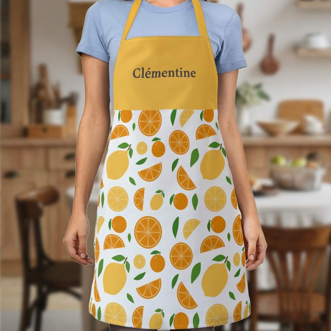 Orange & Lemon Pattern White Apron (Orange & Lemon Pattern White Apron)