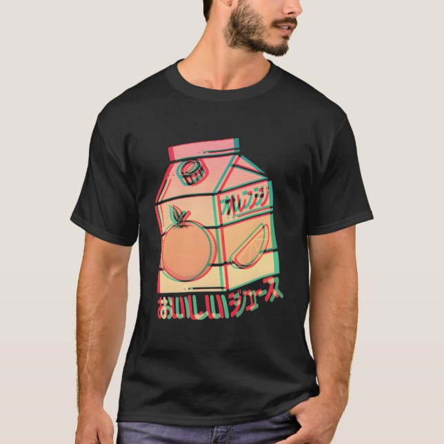 Orange Lemonade Juice Box Glitch Effect T-Shirt (Front)