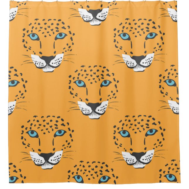 Orange leopard head, seamless pattern. shower curtain (Front)