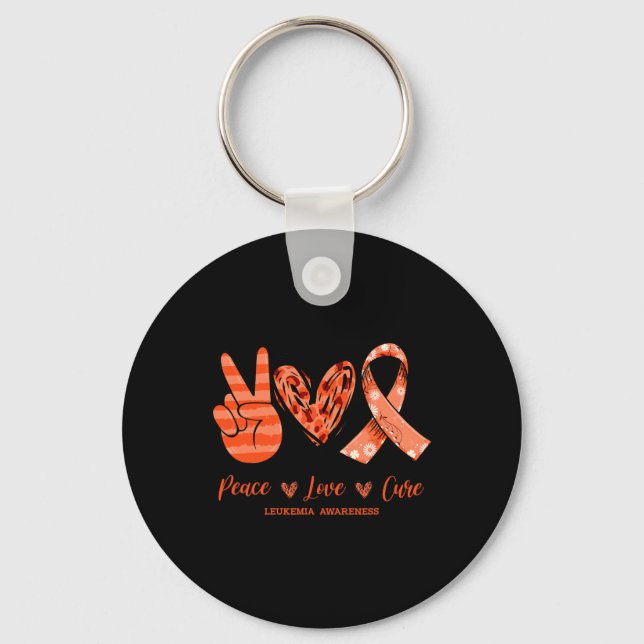 Orange Leopard Peace Love Cure Leukaemia Awareness Key Ring (Front)