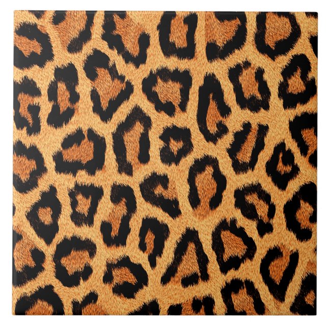 Orange leopard skin print ceramic tile (Front)