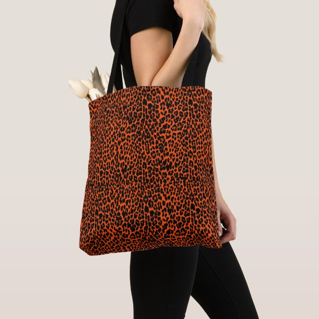 Orange Leopard Skin Print Tote Bag (Close Up)