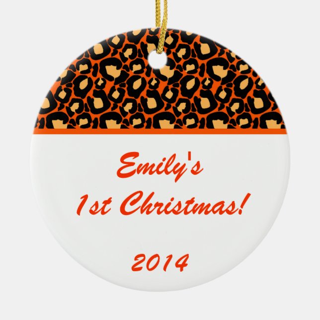 Orange Leopard Spot Personalised Name Ornament (Front)