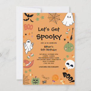 Orange Let's Get Spooky Halloween 6th Birthday Invitation