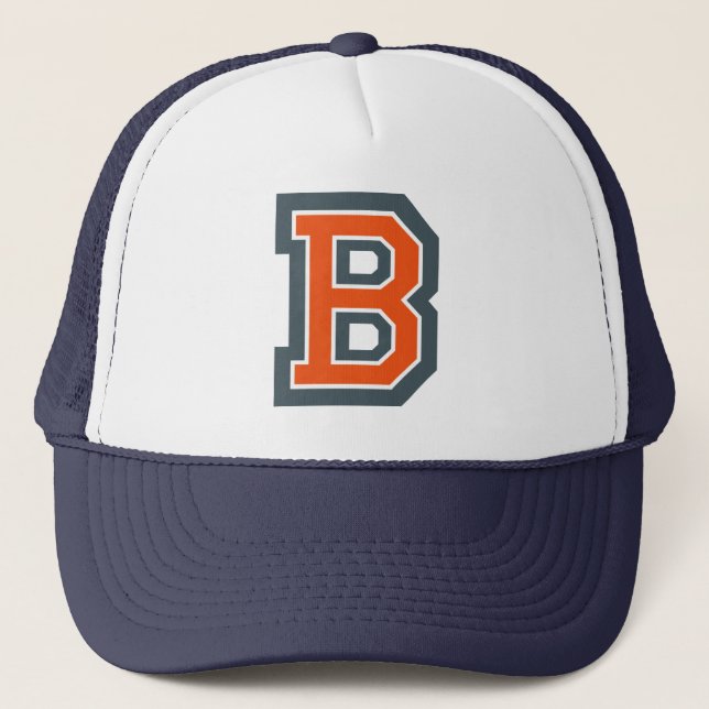 Orange Letter 'B' Monogrammed Trucker Hat (Front)