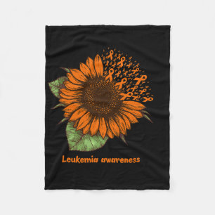 Orange Leukaemia Awareness Sunflower Gift Warrior Fleece Blanket