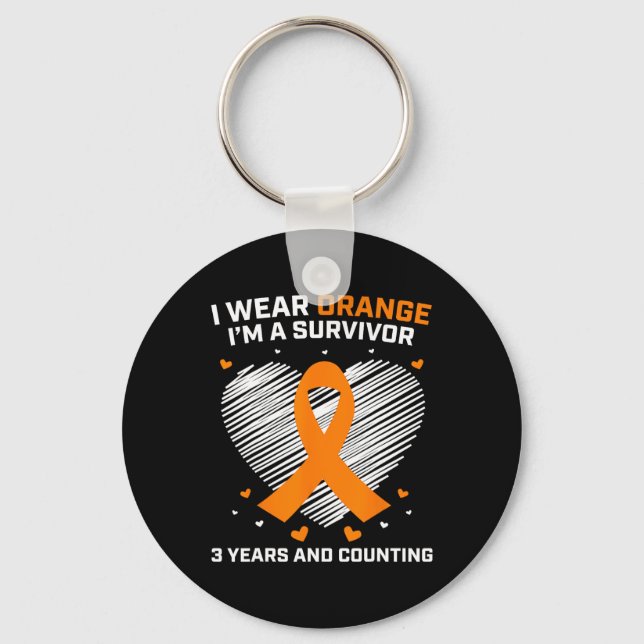 Orange Leukaemia Survivor Gifts 3 Years Cancer Fre Key Ring (Front)