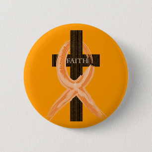 Orange Leukaemia Survivor's Cross of Faith 6 Cm Round Badge
