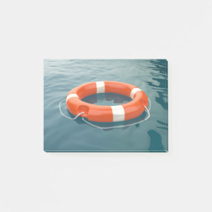 Orange lifebuoy ring in the ocean post-it notes