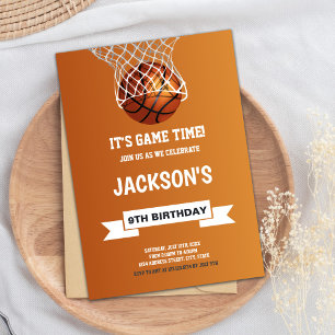 Orange Light Basketball Birthday Invitations