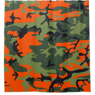 Orange Light Dark Green Black Camo Camouflage Shower Curtain