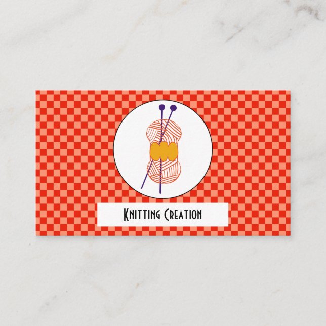 Orange Light Orange Checks Pattern & Knitting Business Card (Front)