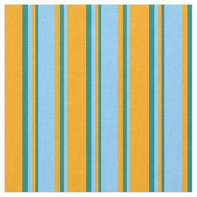 Orange, Light Sky Blue & Teal Coloured Stripes Fabric (Close Up)
