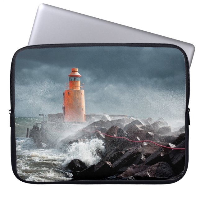 ORANGE LIGHTHOUSE ON ROCK LAPTOP SLEEVE (Front)