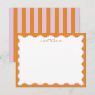 Orange & Lilac Wavy Frame Note Card with Striped E