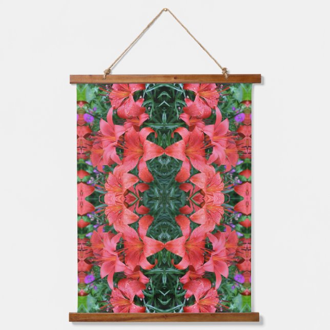 Orange Lilies Abstract Pattern  Hanging Tapestry (Front)
