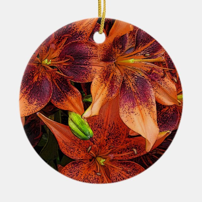 Orange Lilies Ceramic Tree Decoration (Front)