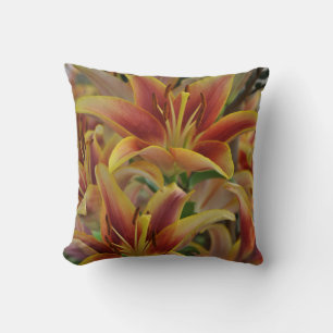 Orange lilies floral print cushion
