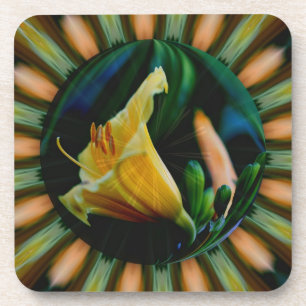 Orange Lily Abstract Floral Art Cork Coaster Set