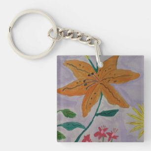 Orange Lily Acrylic Key Ring