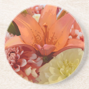Orange lily and dahlia flowers coaster
