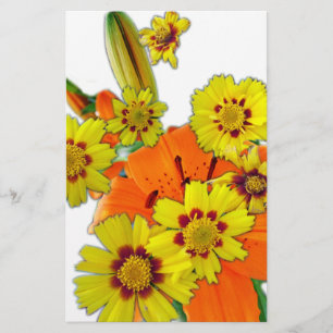 orange lily and daisy flowers stationery