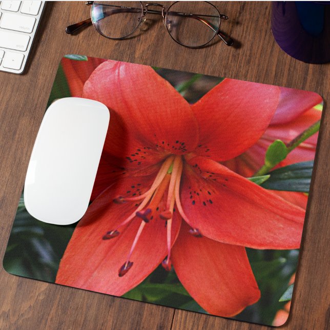 Orange Lily Bloom Floral Mouse Pad (In Situ)