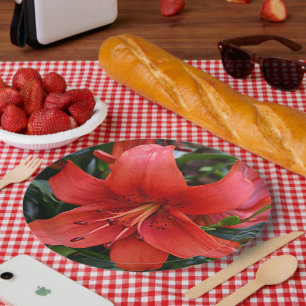 Orange Lily Bloom Floral Paper Plate