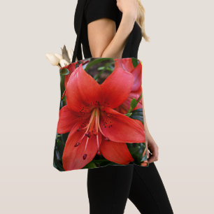 Orange Lily Bloom Floral Tote Bag