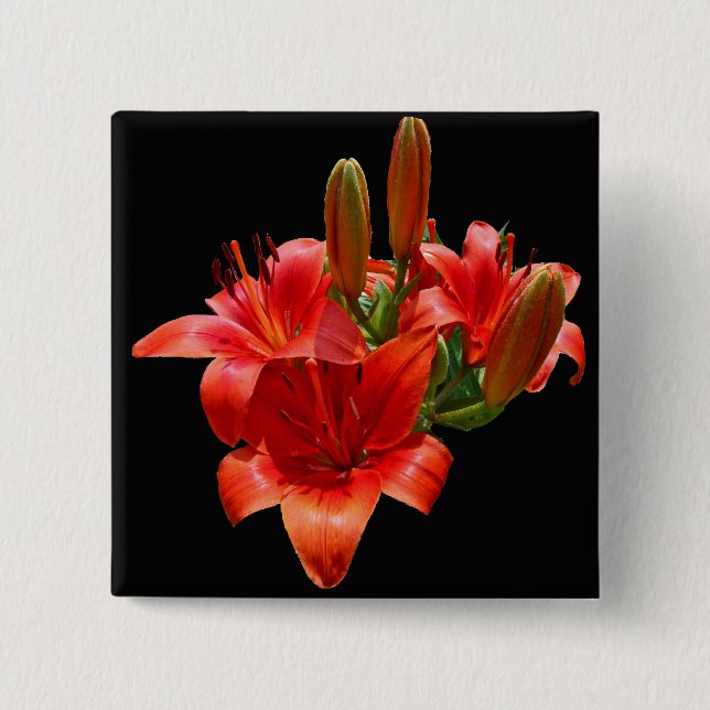 Orange Lily Blossoms 15 Cm Square Badge (Front)