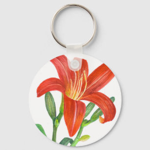 Orange Lily Botanical Illustration Key Ring