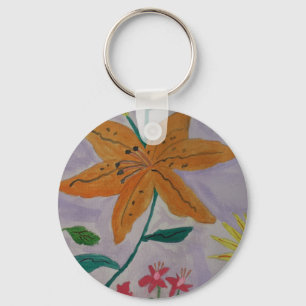 Orange Lily Button Key Ring