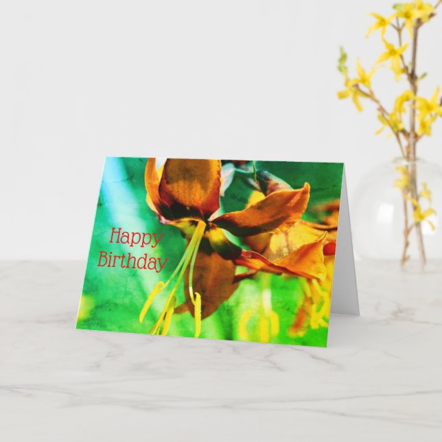 Orange Lily Floral Art Customised Birthday Card (Yellow Flower)