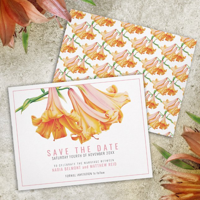 Orange lily floral art wedding save the date (Creator Uploaded)