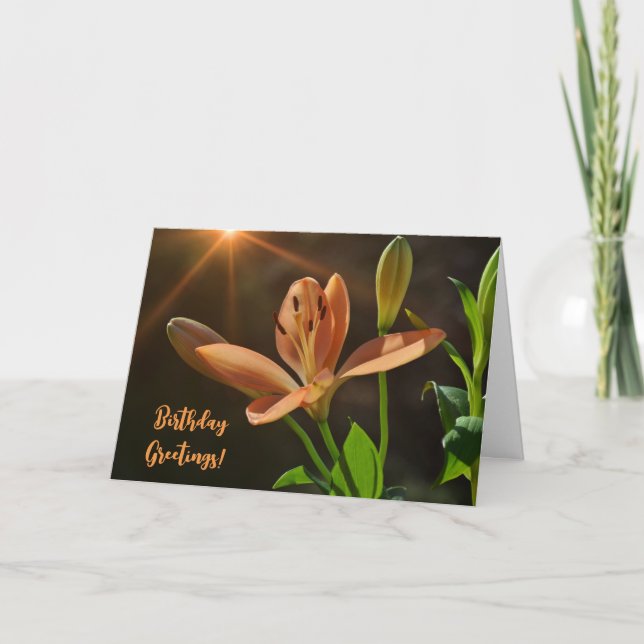 Orange Lily Flower and Sunshine Birthday Art Card (Front)