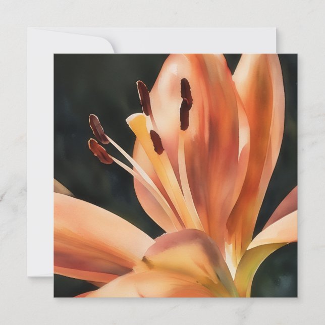 Orange Lily Flower Art Flat Note Card (Front)
