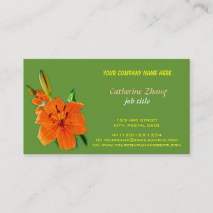 orange lily flower green business card