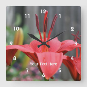 Orange Lily Flower Nature Square Wall Clock