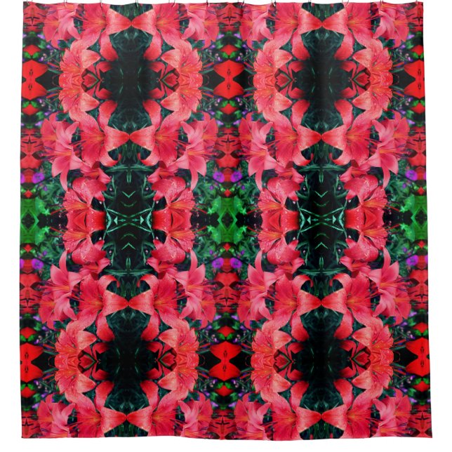 Orange Lily Flowers Abstract Art Pattern    Shower Curtain (Front)