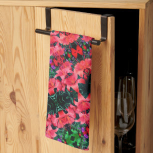 Orange Lily Flowers Abstract Art Pattern Tea Towel