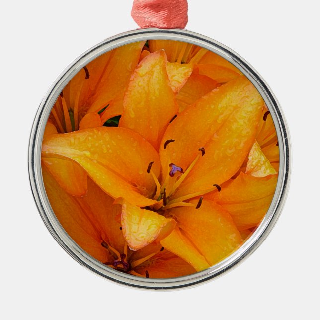 Orange lily flowers design christmas ornament (Front)
