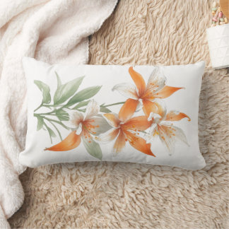 Orange Lily Flowers Lumbar Cushion