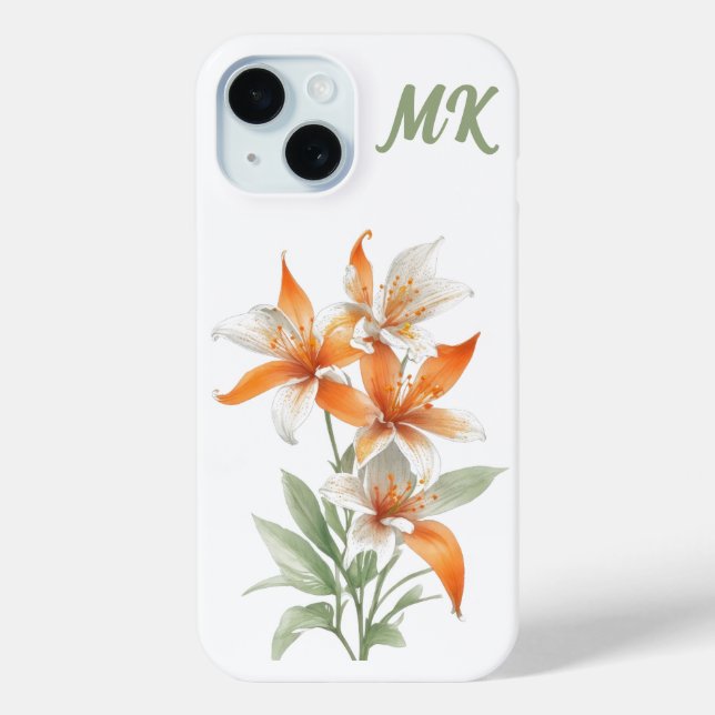 Orange Lily Flowers Monogram Phone Case (Back)