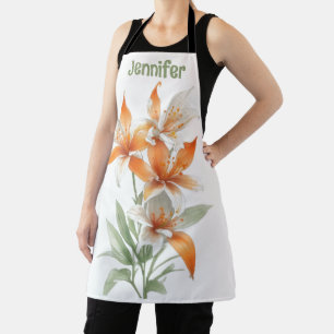 Orange Lily Flowers Personalised Apron