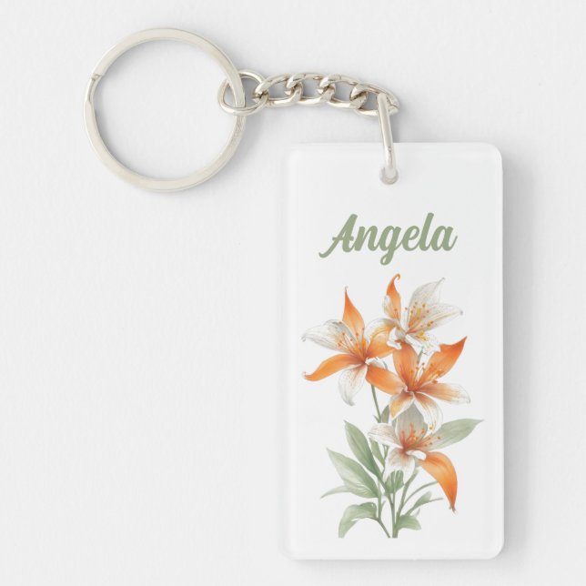 Orange Lily Flowers Personalised Key Ring (Front)