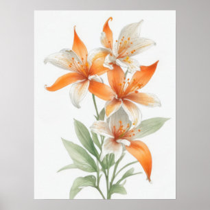 Orange Lily Flowers Poster