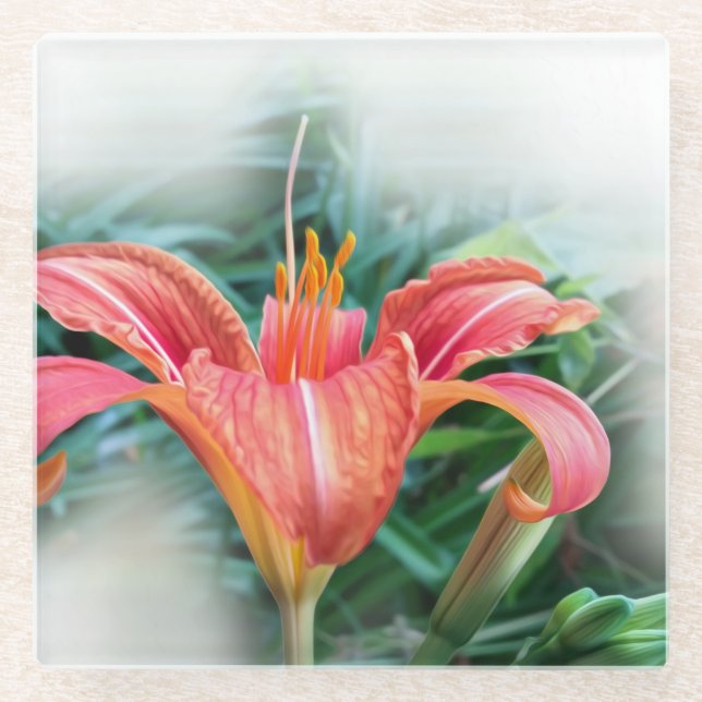 orange lily glass coaster (Front)
