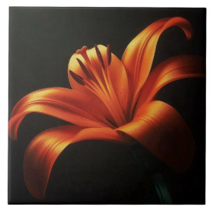 Orange Lily on Black Ceramic Tile